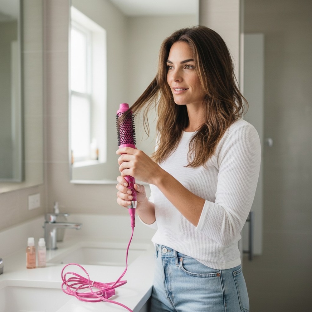 Bliss Hot Air Styling Brush Pink Heated Round Brush Digital Display Swivel Cord